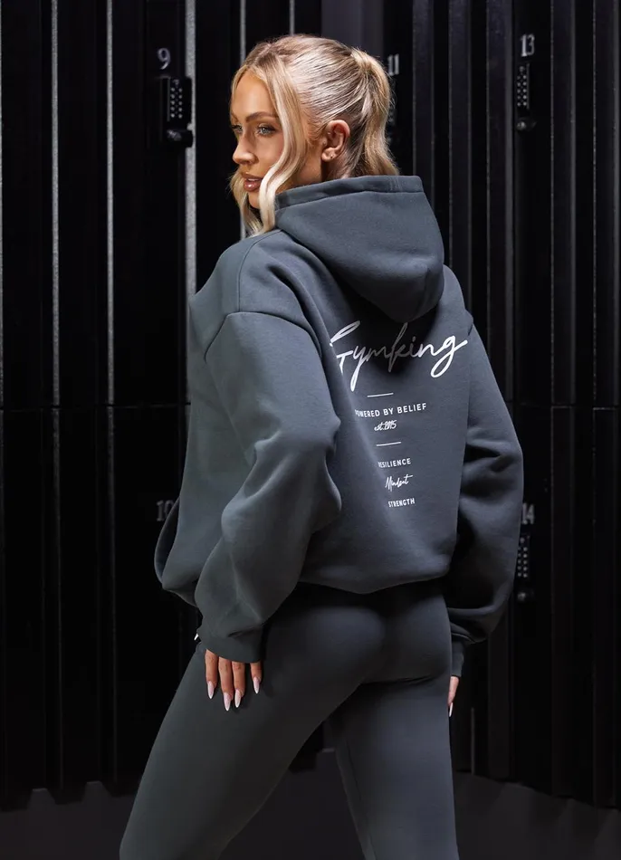 Gym King Sweatshirts and Hoodies Women Reset Oversized Fleece Hood 8211 Green Smoke