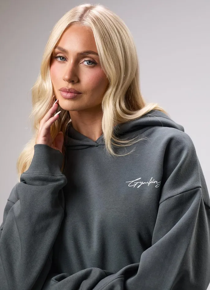 Gym King Sweatshirts and Hoodies Women Reset Oversized Fleece Hood 8211 Green Smoke