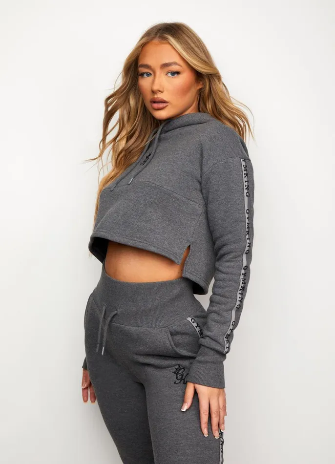 Gym King Sweatshirts and Hoodies Women Results Tape Sky Crop Hood 8211 Mid Grey Marl
