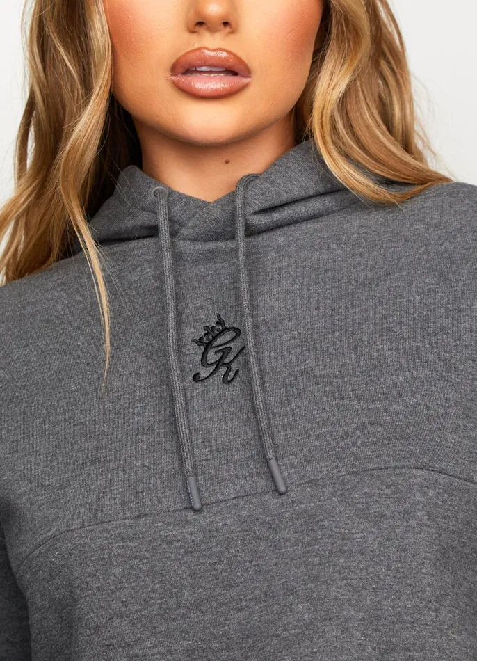 Gym King Sweatshirts and Hoodies Women Results Tape Sky Crop Hood 8211 Mid Grey Marl