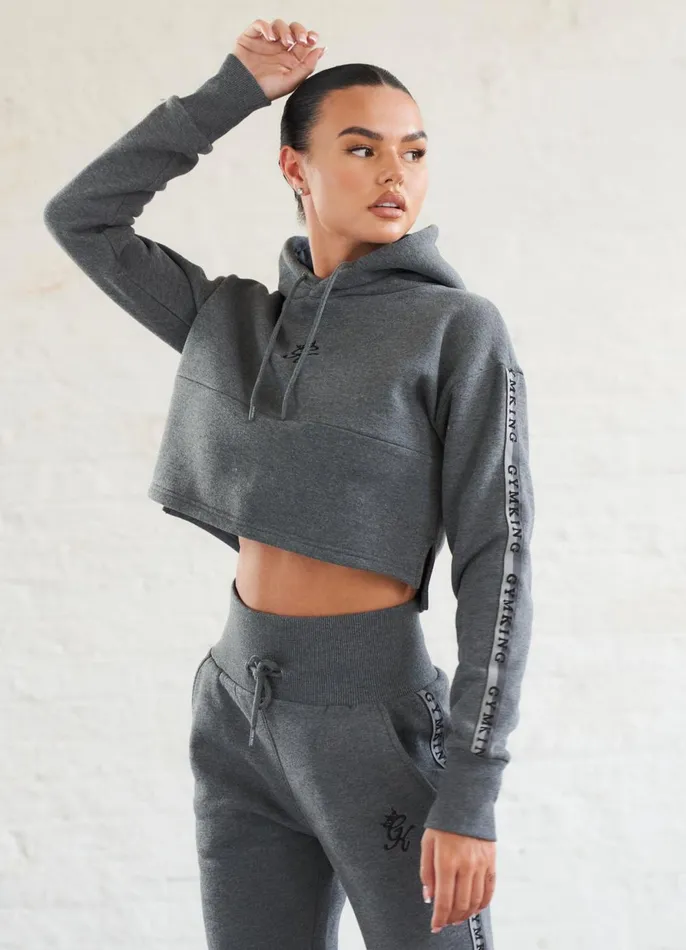 Gym King Sweatshirts and Hoodies Women Results Tape Sky Crop Hood 8211 Mid Grey Marl