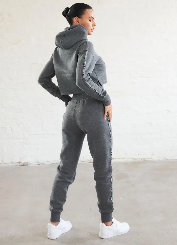 Gym King Sweatshirts and Hoodies Women Results Tape Sky Crop Hood 8211 Mid Grey Marl