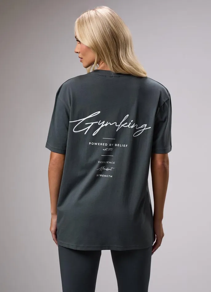 Gym King Tops and TShirts Women Reset Boyfriend Tee 8211 Green Smoke