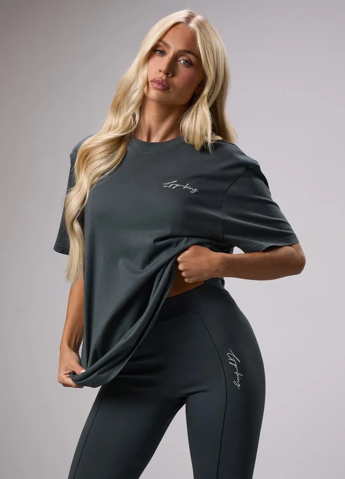 Gym King Tops and TShirts Women Reset Boyfriend Tee 8211 Green Smoke