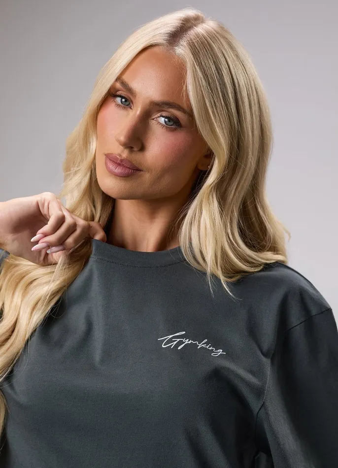 Gym King Tops and TShirts Women Reset Boyfriend Tee 8211 Green Smoke