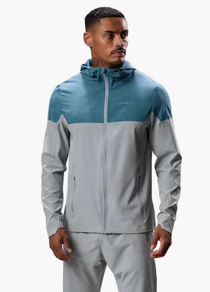 Gym King Tracksuit Tops Men Debossed Camo Woven FZ Hood 8211 Cloudy GreyLake Blue