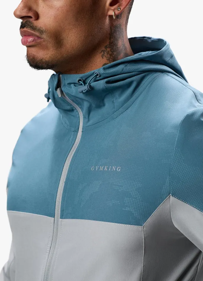 Gym King Tracksuit Tops Men Debossed Camo Woven FZ Hood 8211 Cloudy GreyLake Blue