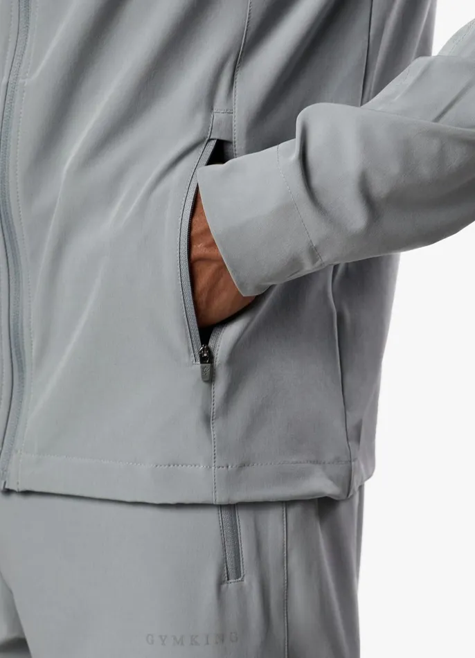 Gym King Tracksuit Tops Men Debossed Camo Woven FZ Hood 8211 Cloudy GreyLake Blue