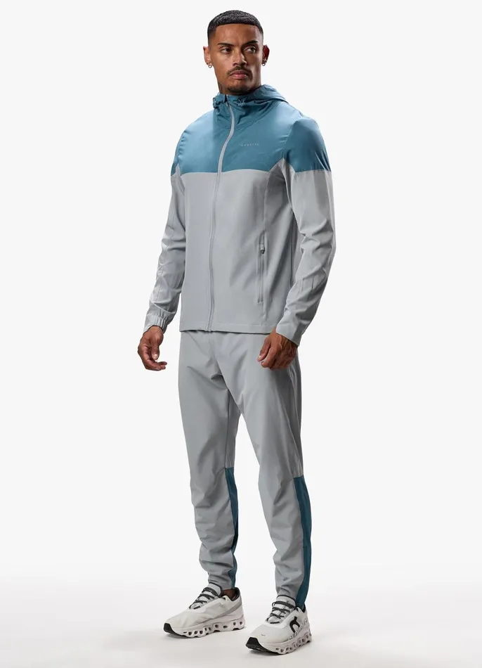 Gym King Tracksuit Tops Men Debossed Camo Woven FZ Hood 8211 Cloudy GreyLake Blue