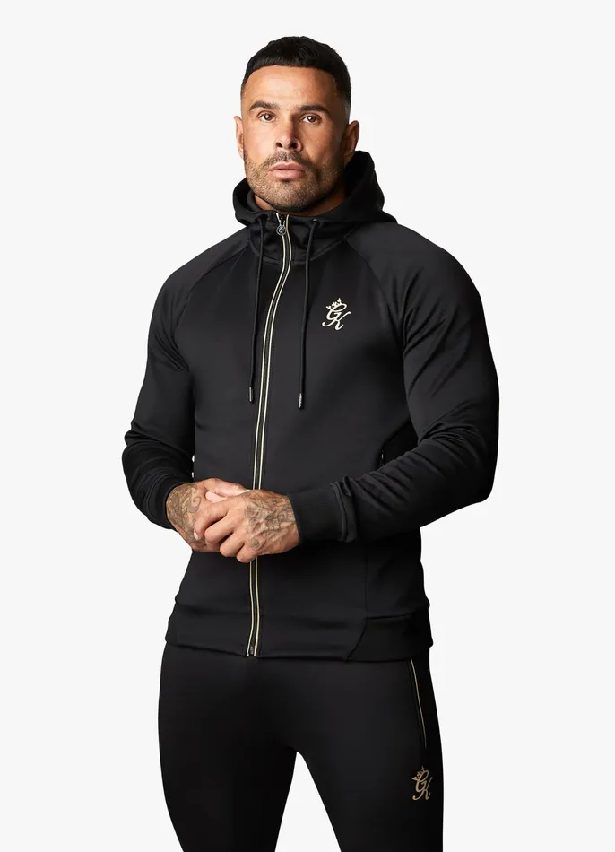 Gym King Tracksuit Tops Men Full Zip Poly Hood 8211 BlackGold