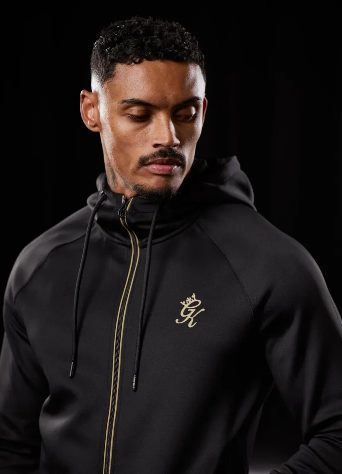 Gym King Tracksuit Tops Men Full Zip Poly Hood 8211 BlackGold