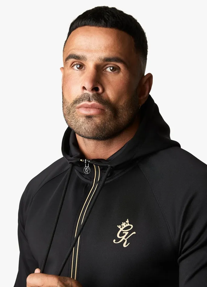 Gym King Tracksuit Tops Men Full Zip Poly Hood 8211 BlackGold