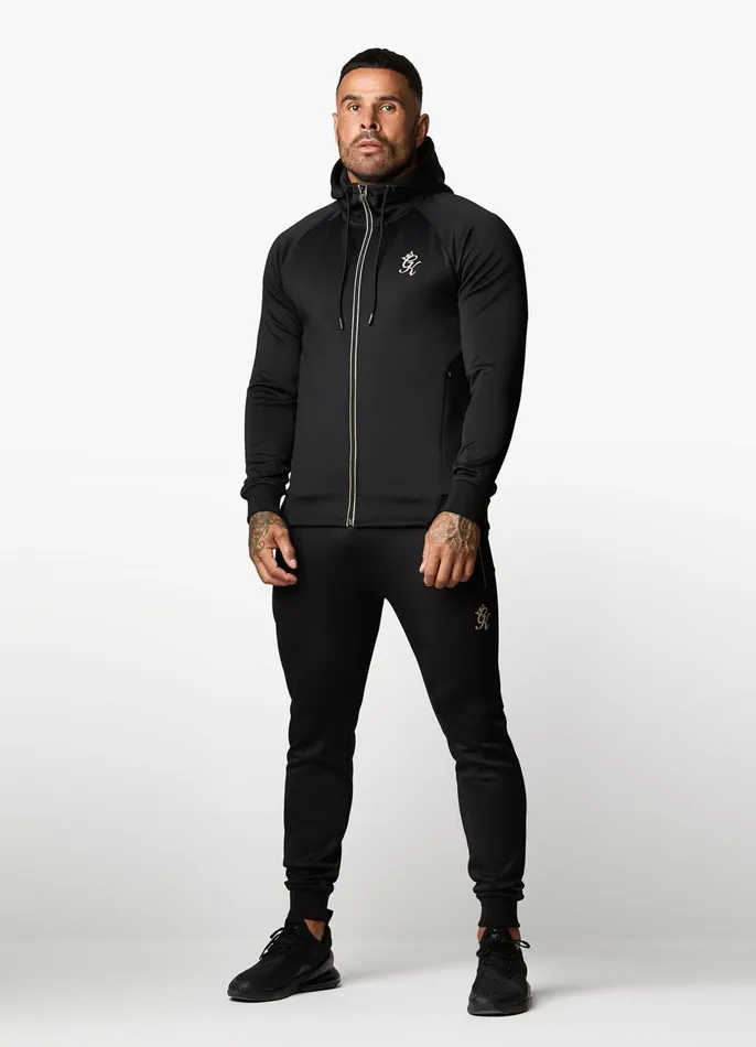 Gym King Tracksuit Tops Men Full Zip Poly Hood 8211 BlackGold