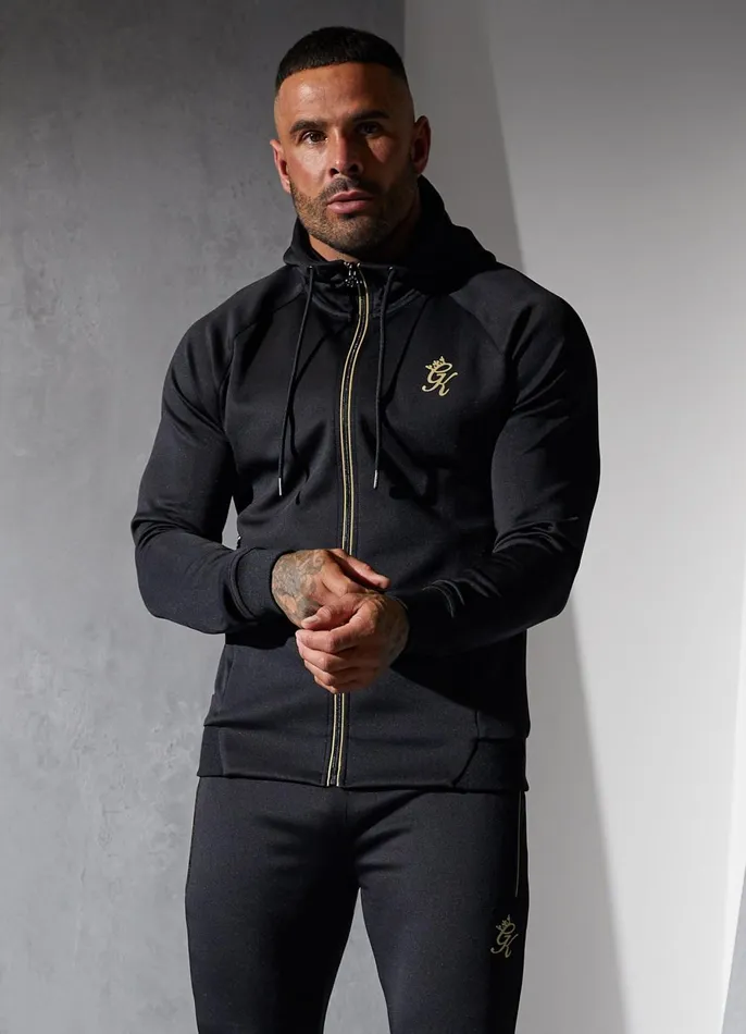 Gym King Tracksuit Tops Men Full Zip Poly Hood 8211 BlackGold