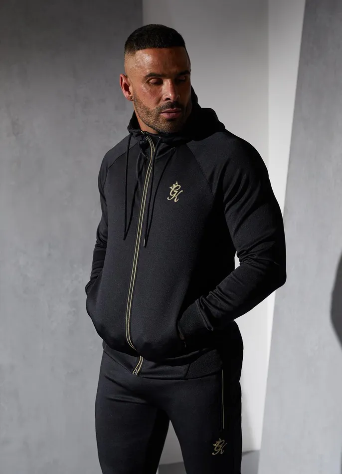 Gym King Tracksuit Tops Men Full Zip Poly Hood 8211 BlackGold