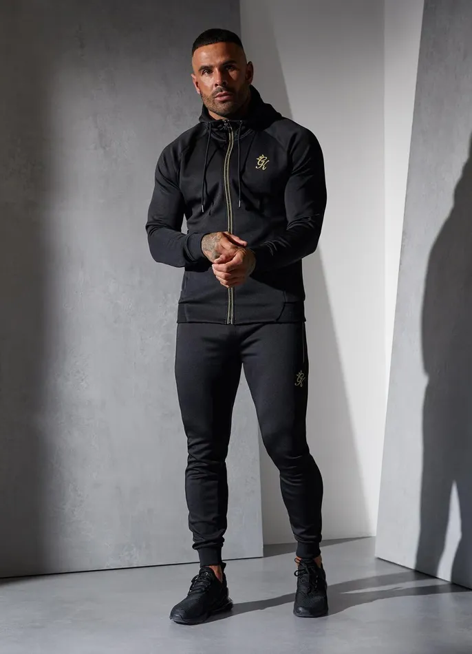 Gym King Tracksuit Tops Men Full Zip Poly Hood 8211 BlackGold