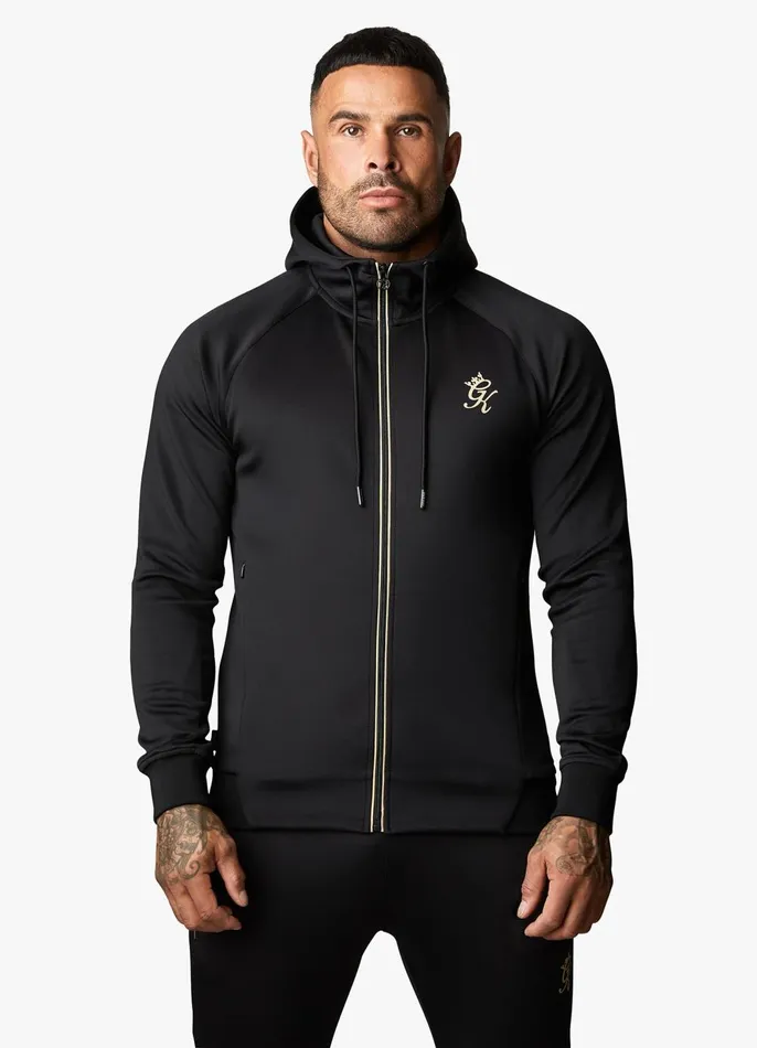 Gym King Tracksuit Tops Men Full Zip Poly Hood 8211 BlackGold