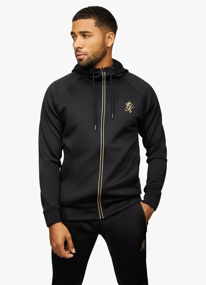 Gym King Tracksuit Tops Men Full Zip Poly Hood 8211 BlackGold