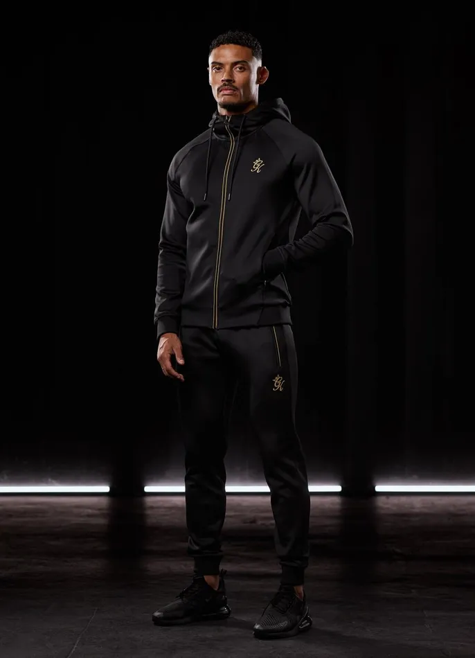 Gym King Tracksuit Tops Men Full Zip Poly Hood 8211 BlackGold