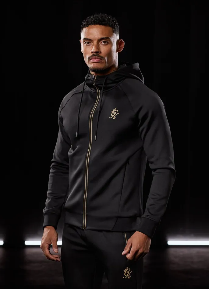 Gym King Tracksuit Tops Men Full Zip Poly Hood 8211 BlackGold