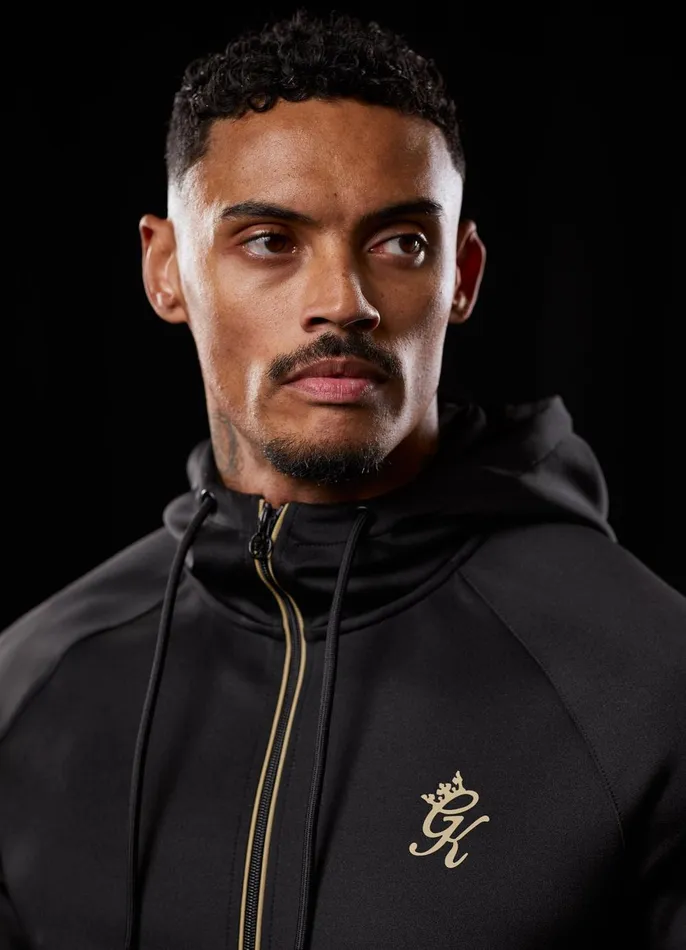 Gym King Tracksuit Tops Men Full Zip Poly Hood 8211 BlackGold