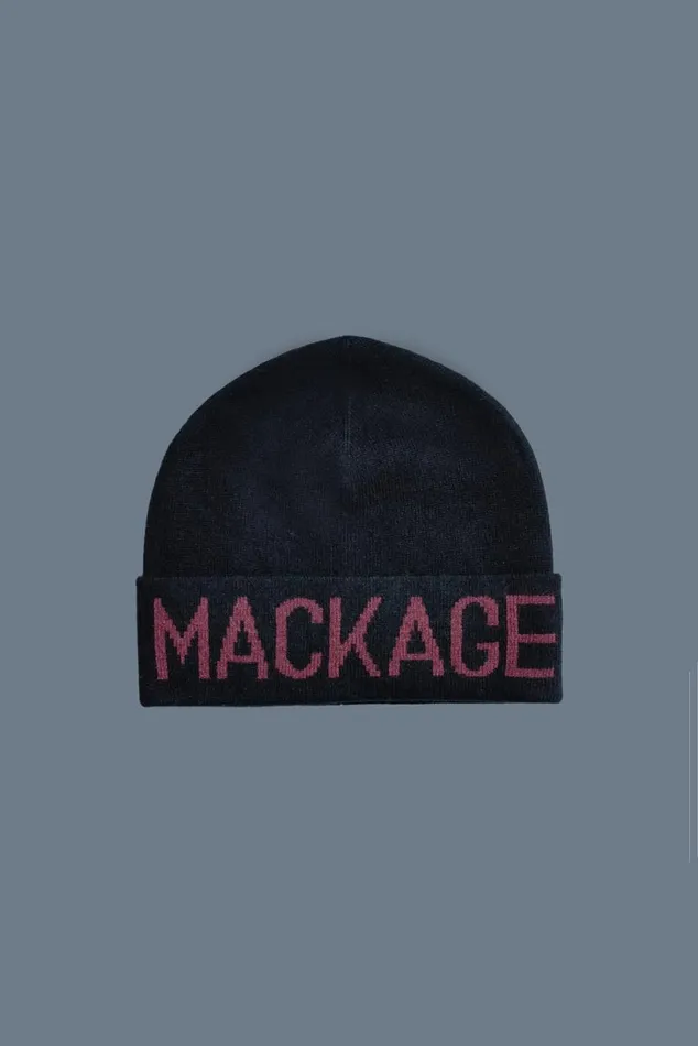 Hats Men Mackage KIKO Knit Merino Blend Logo Hat Blackgarnet