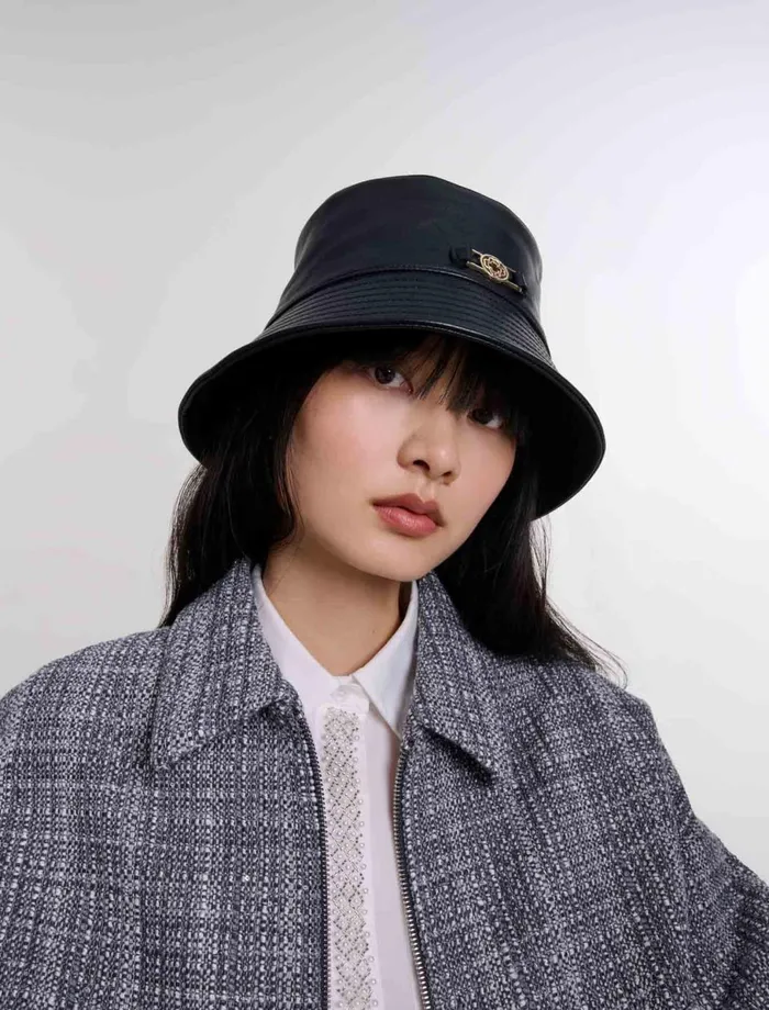 Hats Women Maje Leather Bucket Hat Black