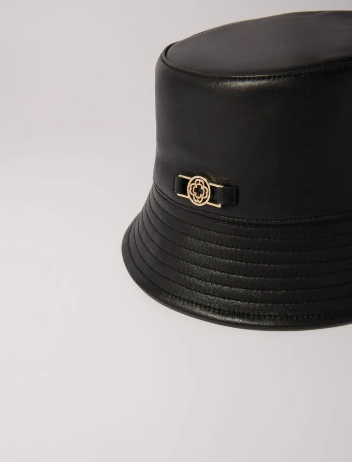 Hats Women Maje Leather Bucket Hat Black