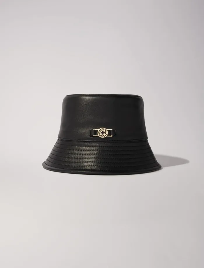 Hats Women Maje Leather Bucket Hat Black