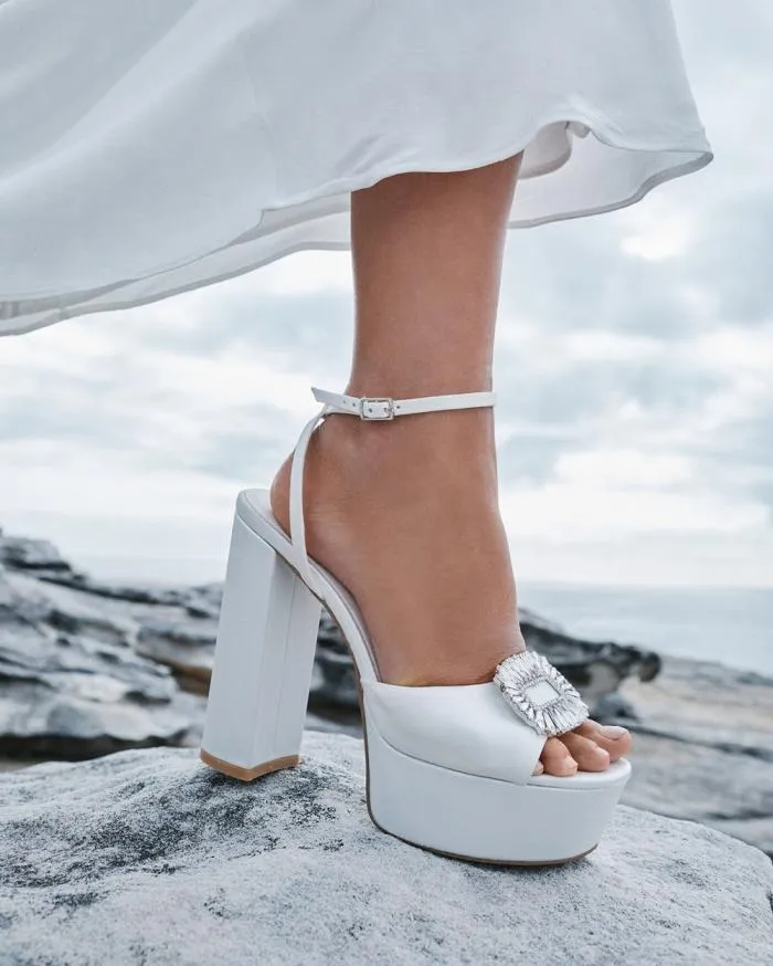 Heels Billini Block Heels BAYDE WHITE SATIN