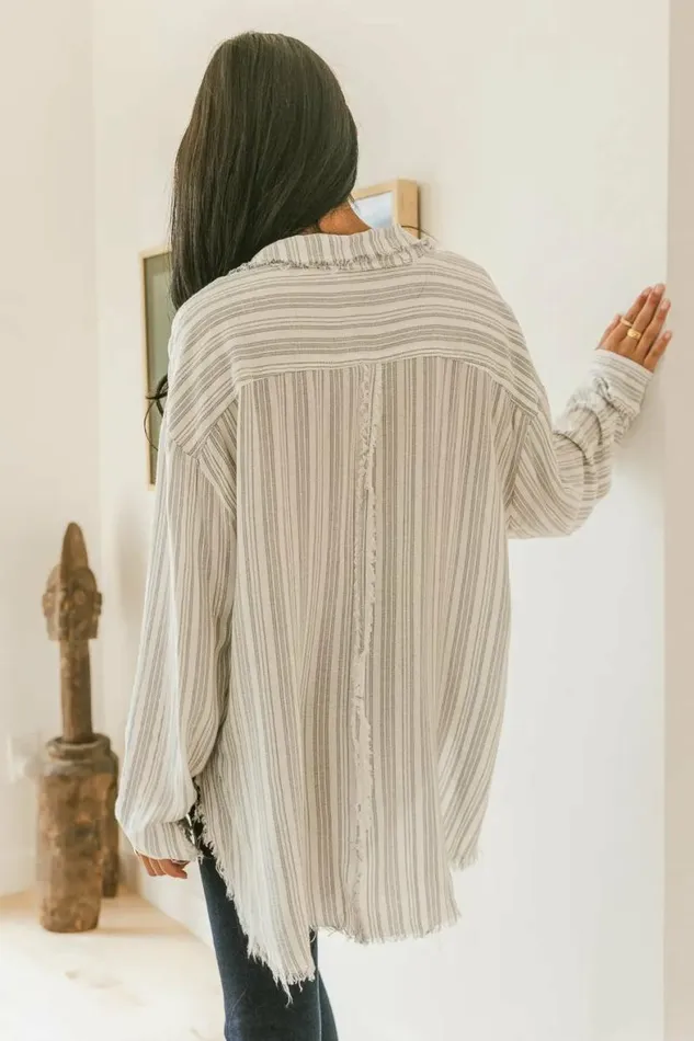 Holly Striped Button Up Grey Women Bohme Tops