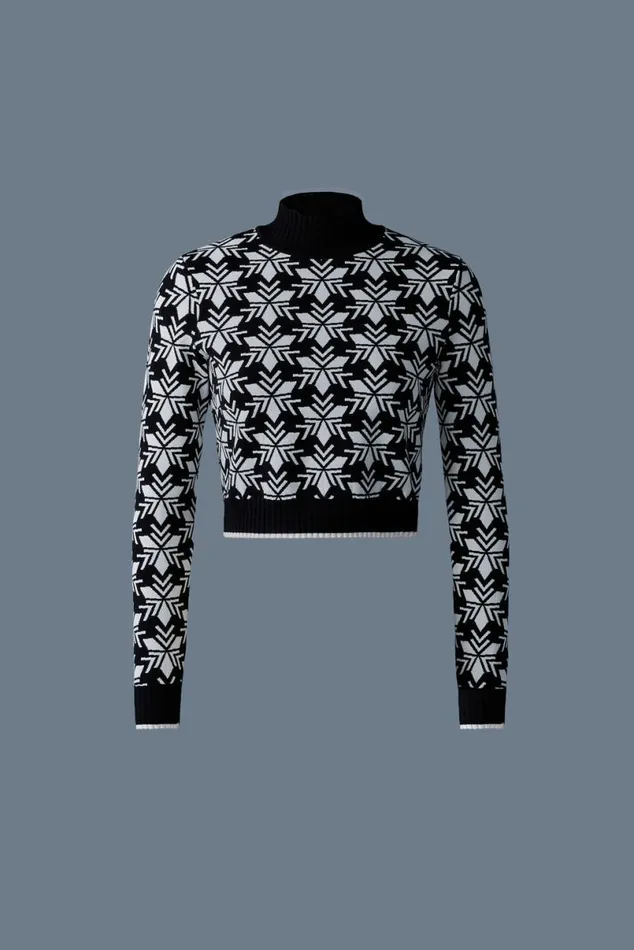 Hoodies and Tops Women Mackage LANSF Snowflake Jacquard Knit Top Blackcream