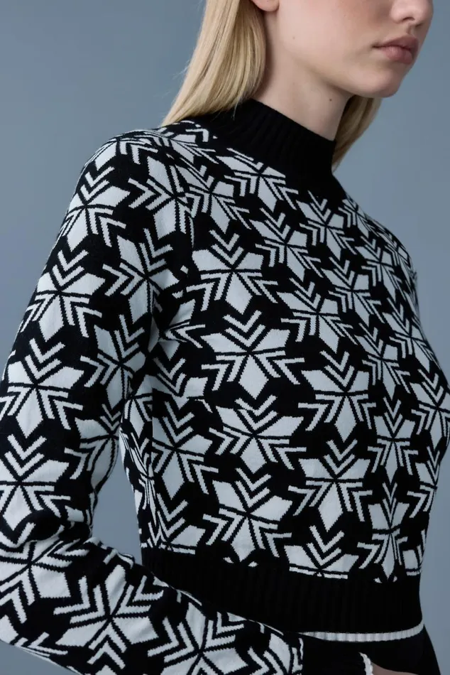 Hoodies and Tops Women Mackage LANSF Snowflake Jacquard Knit Top Blackcream