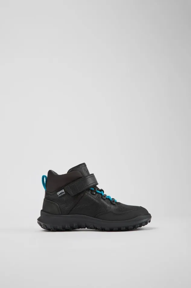 Hook And Loop Kids Camper CRCLR Black Leather And Textile Ankle Boots Hook And Loop Kids Camper CRCLR Black Leather And Textile Ankle Boots