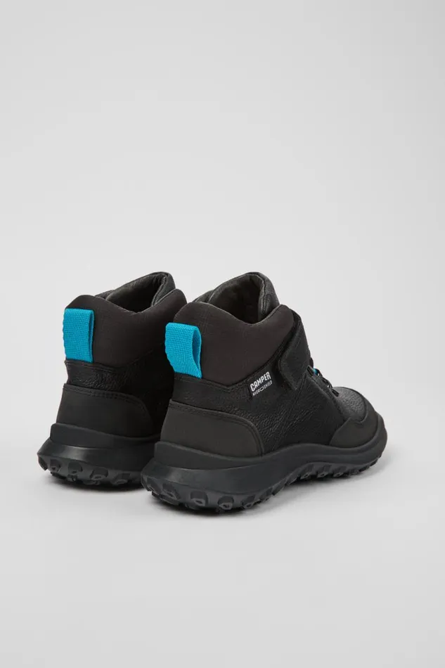 Hook And Loop Kids Camper CRCLR Black Leather And Textile Ankle Boots Hook And Loop Kids Camper CRCLR Black Leather And Textile Ankle Boots