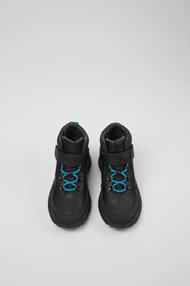 Hook And Loop Kids Camper CRCLR Black Leather And Textile Ankle Boots Hook And Loop Kids Camper CRCLR Black Leather And Textile Ankle Boots