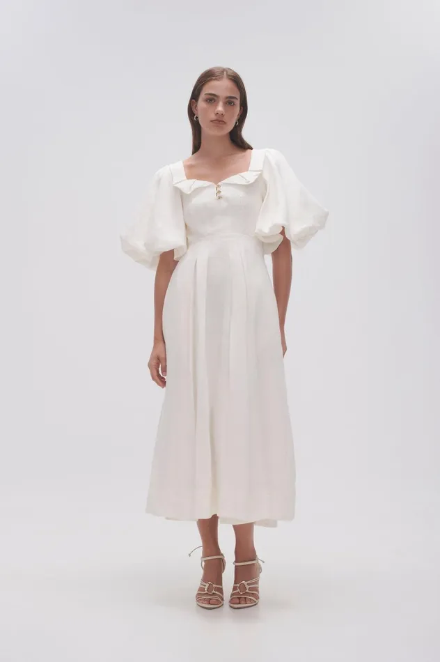 Jessica Frill Midi Dress Ivory Women Aje Midi Dresses