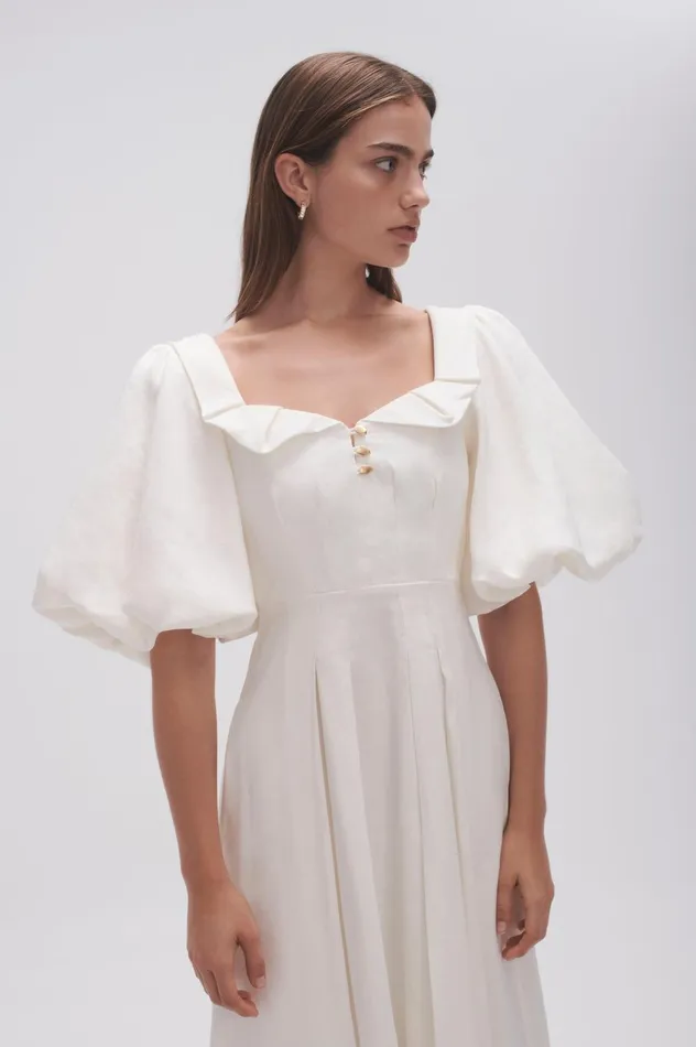 Jessica Frill Midi Dress Ivory Women Aje Midi Dresses