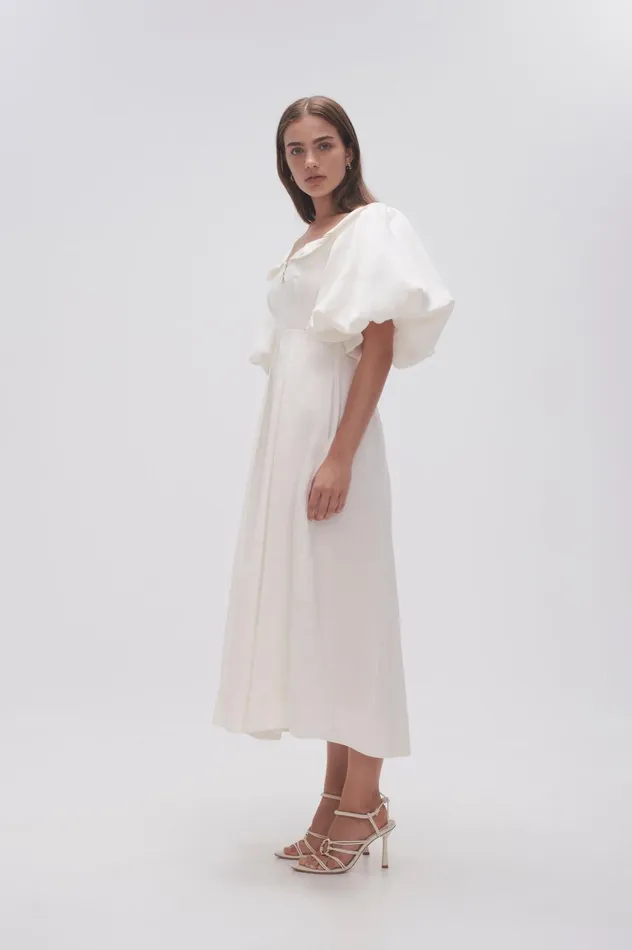Jessica Frill Midi Dress Ivory Women Aje Midi Dresses