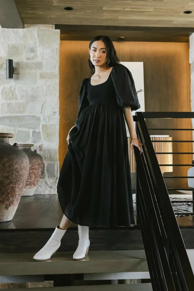 Juliet Puff Sleeve Dress In Black Black Women Bohme Dresses