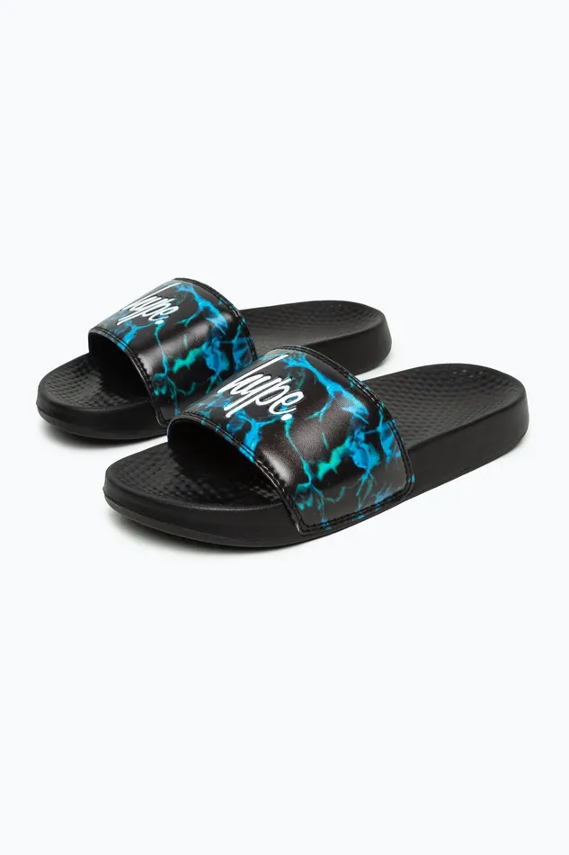 Just Hype Footwear Hype Kids Unisex Blue Pool Fade Script Sliders