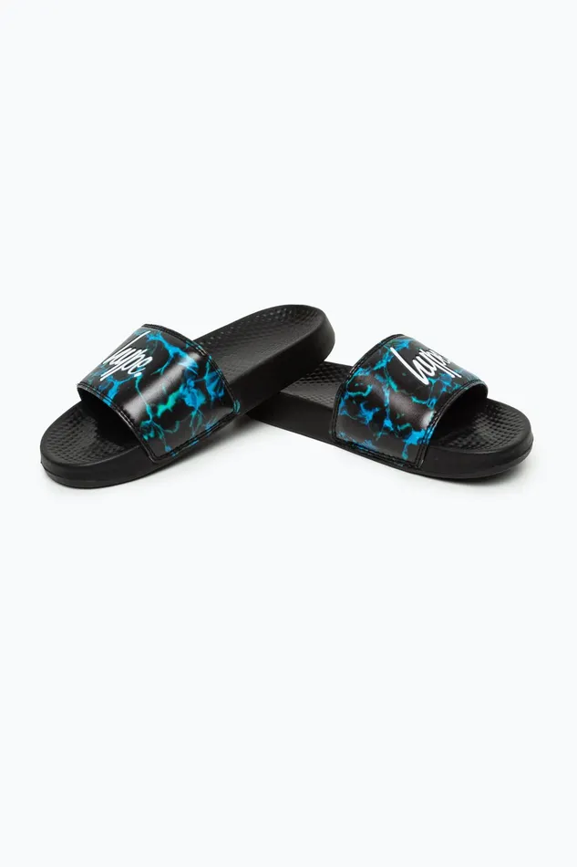 Just Hype Footwear Hype Kids Unisex Blue Pool Fade Script Sliders