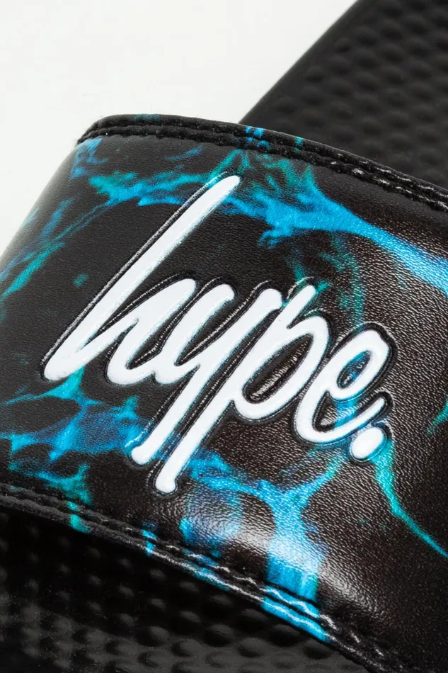 Just Hype Footwear Hype Kids Unisex Blue Pool Fade Script Sliders