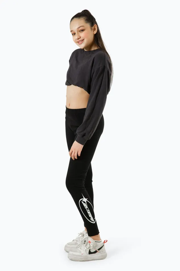 Just Hype Leggings and Bralettes Hype Kids Black Y2K Logo Leggings