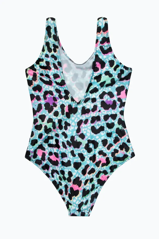 Just Hype Swimwear and Shorts Hype Girls Blue Ice Leopard Script Swimsuit