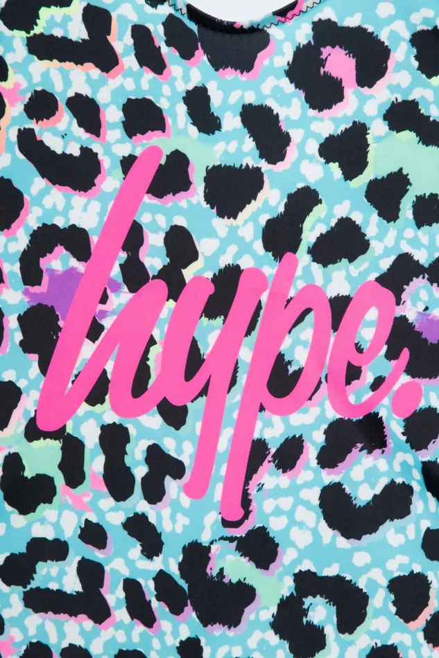 Just Hype Swimwear and Shorts Hype Girls Blue Ice Leopard Script Swimsuit