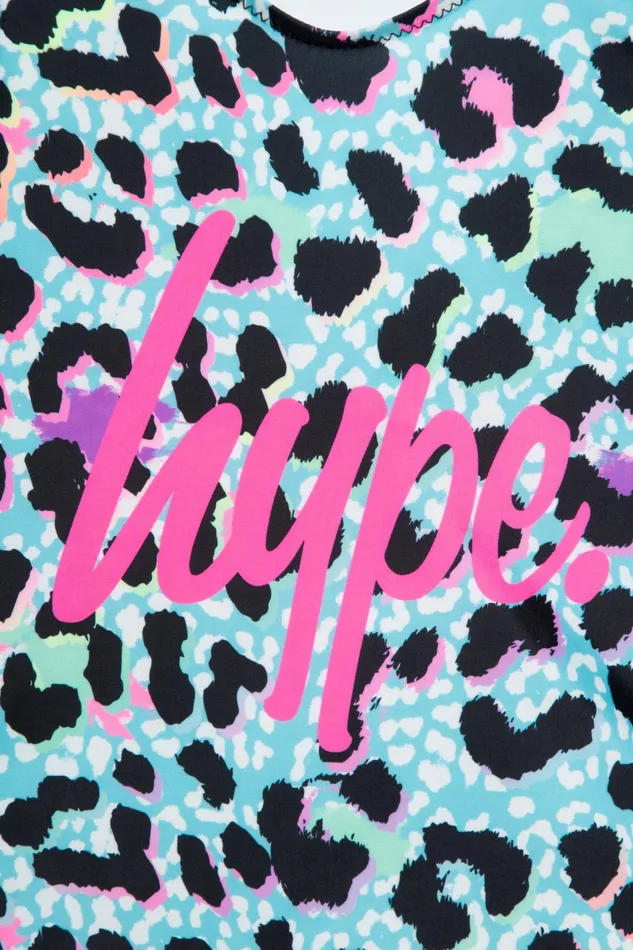 Just Hype Swimwear and Shorts Hype Girls Blue Ice Leopard Script Swimsuit