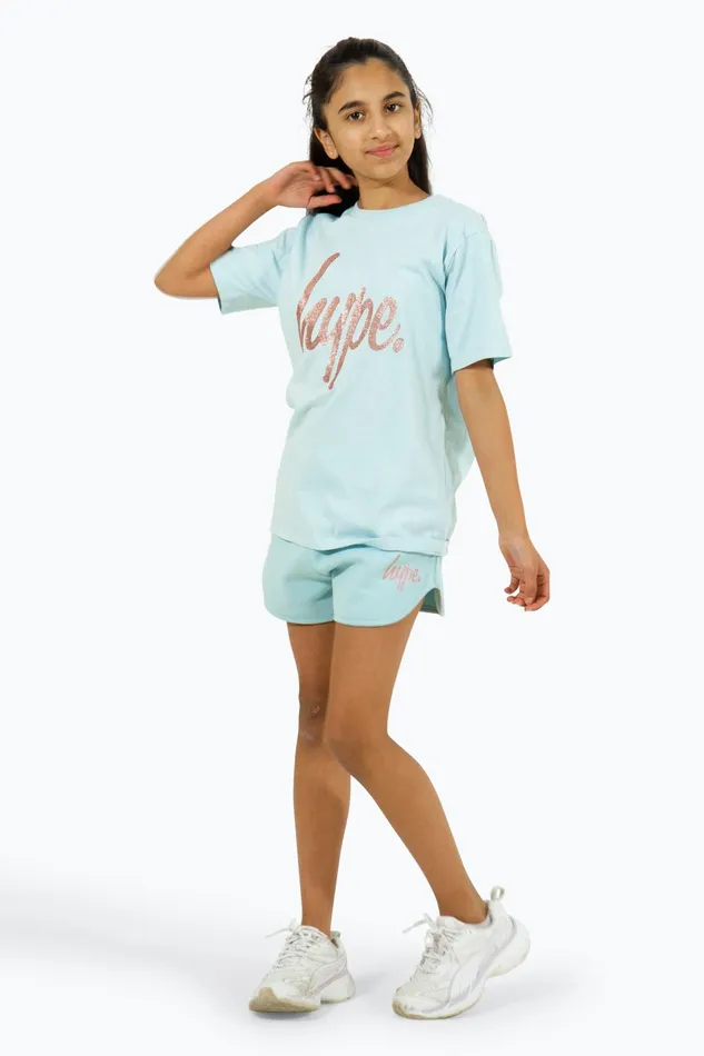 Just Hype Swimwear and Shorts Hype Girls Light Blue Script Shorts