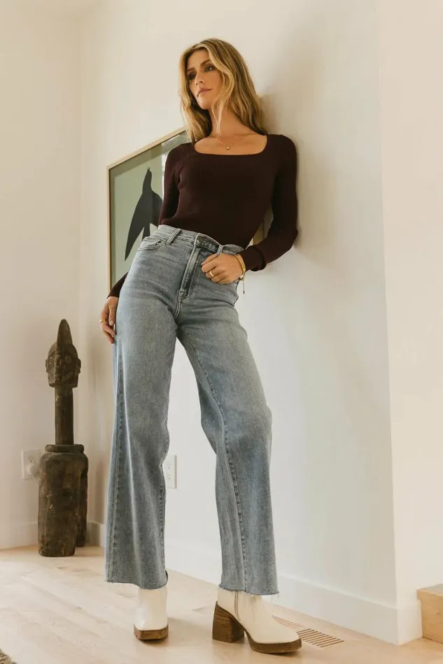 Kali Fitted Ribbed Sweater In Eggplant Eggplant Women Bohme Tees and Tanks