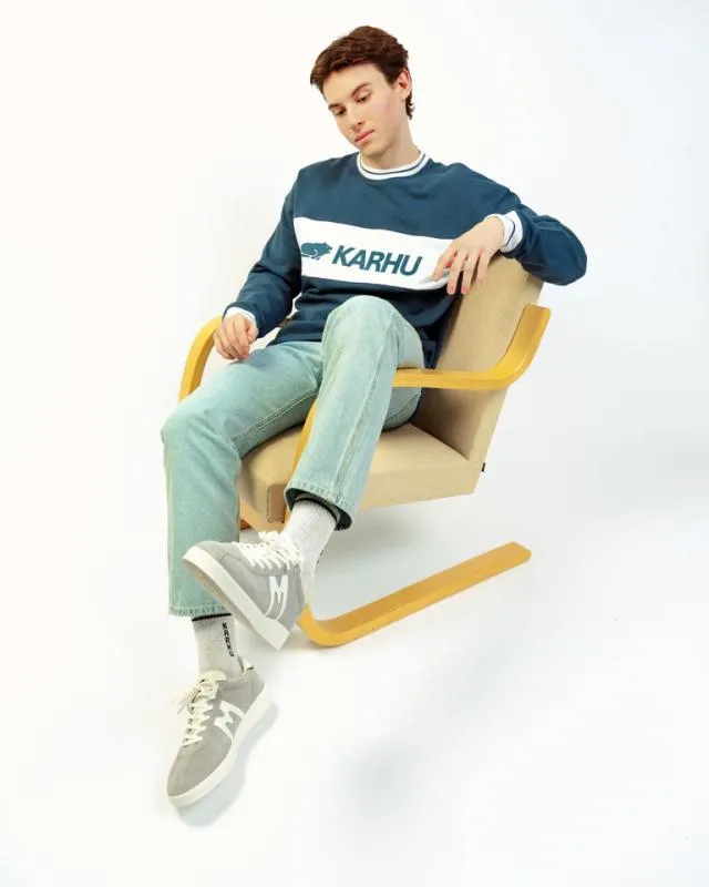 Karhu Blocked Logo Sweatshirt Blue Wing Teal White Men Sweatshirts